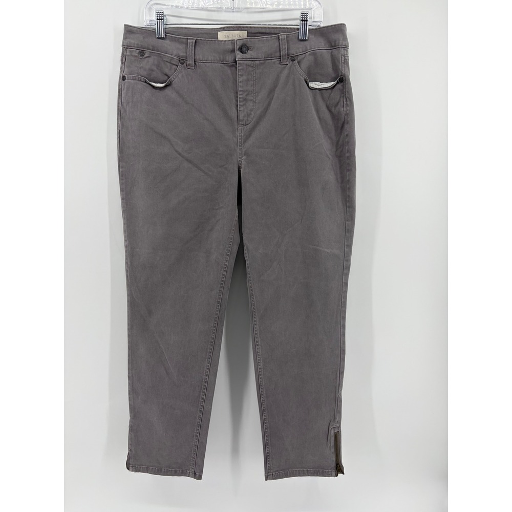 Talbots Womens 14 Grey Ankle Pants Slim Leg Zipper Hem Cotton Blend 5-Pocket